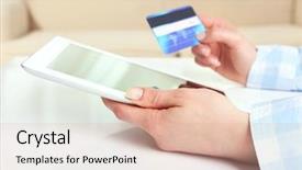  Presentation with credit card - Beautiful presentation theme featuring credit card as online backdrop and a  colored foreground