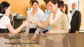  Presentation with cafeteria - Cool new slide deck with credit card cashier food backdrop and a coral colored foreground