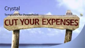  Presentation with cost cutting - Beautiful presentation theme featuring credit card cost cutting - cut your expenses sign backdrop and a light blue colored foreground
