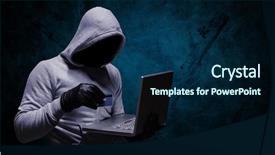  Presentation with cyber credit card crime - Presentation design featuring credit card for cyber crime background and a navy blue colored foreground