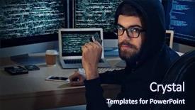  Presentation with monitoring - PPT layouts having credit card hacking server background and a wine colored foreground