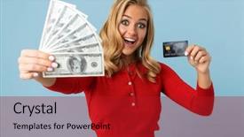  Presentation with red and blue smoke - Slides featuring credit card isolated over blue background and a crimson colored foreground