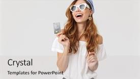  Presentation with credit card - Cool new slides with credit card isolated over white backdrop and a light gray colored foreground