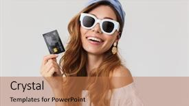  Presentation with black women beautiful woman - Slide deck featuring credit card isolated over white background and a  colored foreground