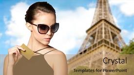  Presentation with luxury travel - Presentation theme with credit card over paris eiffel background and a coral colored foreground