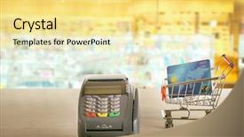  Presentation with supermarket trolley - Beautiful slides featuring credit card payment payment terminal backdrop and a blonde colored foreground