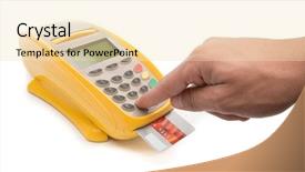  Presentation with code - Slide deck consisting of credit card terminals - male hand enters pin code background and a lemonade colored foreground