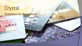  Presentation with credit card fraud fraud - Amazing PPT theme having credit cards on golden background backdrop and a cream colored foreground