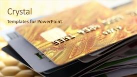  Presentation with credit card fraud fraud - Cool new slides with credit cards on golden background backdrop and a  colored foreground