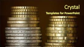  Presentation with ancient greek pillars and columns - Theme featuring credit collections - columns of coins background and a wine colored foreground