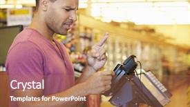  Presentation with hopeful - Cool new PPT theme with credit crunch - hopeful customer paying for shopping backdrop and a coral colored foreground