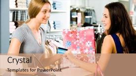  Presentation with salesperson - Audience pleasing PPT theme consisting of credit department - image of salesperson selling something backdrop and a coral colored foreground