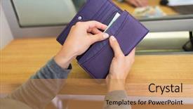  Presentation with hands saving - Presentation enhanced with credit department - people saving and finance concept background and a  colored foreground