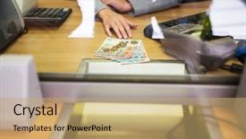  Presentation with hands saving - Theme featuring credit department - people saving currency exchange withdrawal background and a  colored foreground