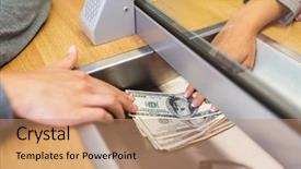  Presentation with saving - Beautiful slides featuring credit department - people withdrawal saving and finance backdrop and a coral colored foreground