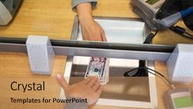  Presentation with saving - Presentation design featuring credit department - people withdrawal saving and finance background and a coral colored foreground