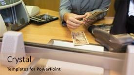  Presentation with save water concept saving - PPT theme featuring credit department - people withdrawal saving and finance background and a coral colored foreground