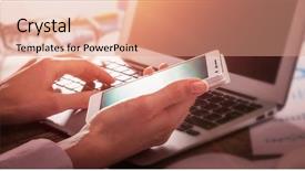  Presentation with online payment - Cool new slide deck with credit risk bank customers - close up of female hands backdrop and a coral colored foreground