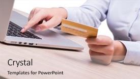  Presentation with earn money for shopping online - PPT theme enhanced with credit risk bank customers - woman in online shopping concept background and a lemonade colored foreground