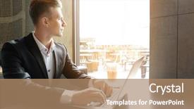  Presentation with man relaxing on massage table - Colorful PPT theme enhanced with credit risk bank customers - young man using laptop backdrop and a  colored foreground