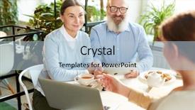  Presentation with data meeting - Beautiful PPT layouts featuring credit sales presentation - modern agent pointing at laptop backdrop and a  colored foreground