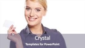  Presentation with business card - Colorful slide set enhanced with credit sales presentation - woman showing business card backdrop and a gray colored foreground