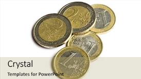  Presentation with euro - Slide deck with credit union - euro coins isolated on white background and a yellow colored foreground