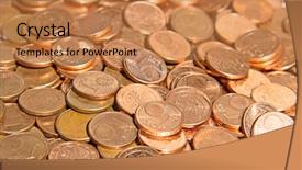  Presentation with credit union - Colorful presentation theme enhanced with credit union - pile of the euro cent backdrop and a coral colored foreground