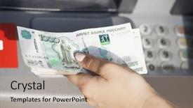  Presentation with cash - Colorful slide deck enhanced with credit woman hand withdrawing money backdrop and a coral colored foreground