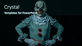  Presentation with black hands - Presentation theme with creepy-bald-evil-clown-stands background and a forest green colored foreground