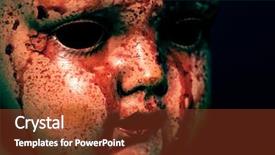  Presentation with creepy doll - Colorful presentation design enhanced with creepy bloody doll backdrop and a tawny brown colored foreground