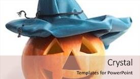  Presentation with creepy - Slide set consisting of creepy carved pumpkin face with a smile background and a coral colored foreground