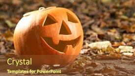  Presentation with creepy - Beautiful PPT theme featuring creepy carved pumpkin face with a smile in park backdrop and a tawny brown colored foreground