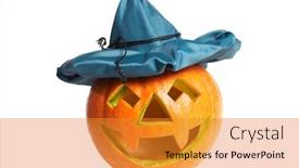  Presentation with creepy - Presentation having creepy carved pumpkin face with a smile background and a gold colored foreground