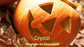  Presentation with creepy - Presentation design having creepy carved pumpkin face with a smile in park background and a tawny brown colored foreground
