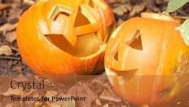  Presentation with creepy - Audience pleasing presentation theme consisting of creepy carved pumpkin face with a smile in park backdrop and a red colored foreground