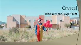  Presentation with balloons blue - Audience pleasing slide deck consisting of creepy clown wearing a colorful backdrop and a light blue colored foreground