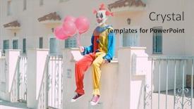  Presentation with red blue yellow - Colorful presentation theme enhanced with creepy clown wearing a colorful backdrop and a light gray colored foreground