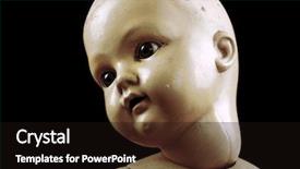  Presentation with creepy doll - Colorful presentation theme enhanced with creepy doll face clipping path backdrop and a wine colored foreground