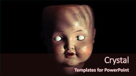  Presentation with creepy - PPT theme having creepy doll face background and a wine colored foreground