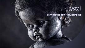  Presentation with creepy doll - Cool new PPT layouts with creepy-doll-in-the-dark backdrop and a wine colored foreground
