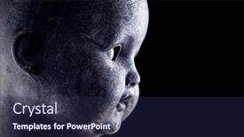  Presentation with creepy doll - Slide deck enhanced with creepy-doll-in-the-dark background and a navy blue colored foreground