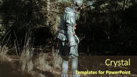  Presentation with white pom pom pom pom - Slide deck having creepy-evil-clown-wearing background and a tawny brown colored foreground