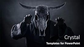  Presentation with creepy - Presentation design consisting of creepy-figure-with-animal-horned background and a black colored foreground