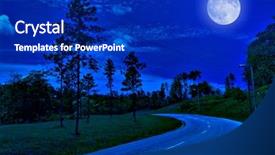  Presentation with long and winding road - Amazing PPT theme having creepy forest - lonely road in the country backdrop and a royal blue colored foreground