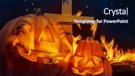  Presentation with glowing cross - Theme featuring creepy halloween night glowing carved background and a navy blue colored foreground
