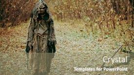  Presentation with creepy forest - PPT layouts enhanced with creepy-scarecrow-with-a-canvas background and a coral colored foreground