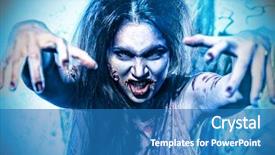  Presentation with cemetery - Colorful PPT theme enhanced with creepy scary ghost - bloodthirsty zombi standing backdrop and a teal colored foreground