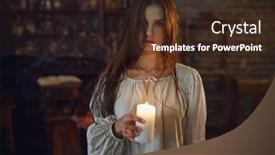  Presentation with creepy - Colorful PPT layouts enhanced with creepy-woman-holds-candle-demons backdrop and a wine colored foreground