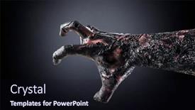  Presentation with creepy - Audience pleasing PPT layouts consisting of creepy-zombie-hand-over-dark backdrop and a wine colored foreground